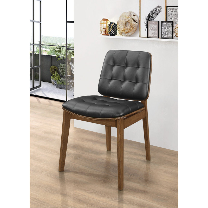 Ensemble de 2 chaises de salle à manger rembourrées en similicuir capitonné noir, noyer