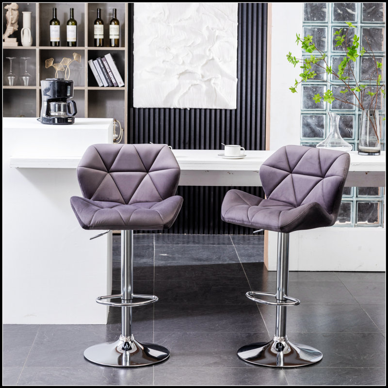 Ensemble de 2 tabourets de bar Breni Velvet Diamond, Gris
