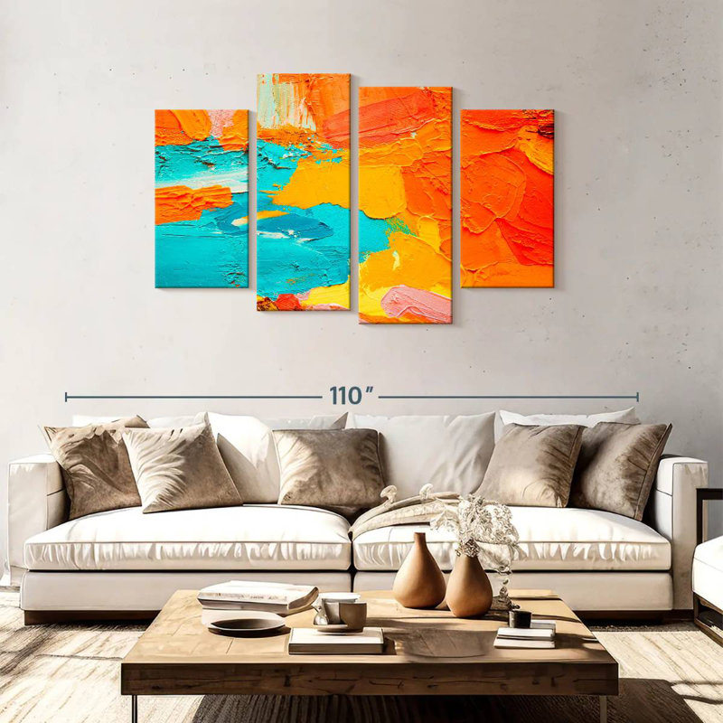 Avery orange et bleu abstrait, H 78 po x l 75 po