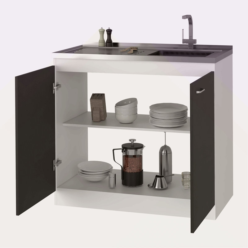 Rectangle 2-Door Utility Sink And Cabinet, Black