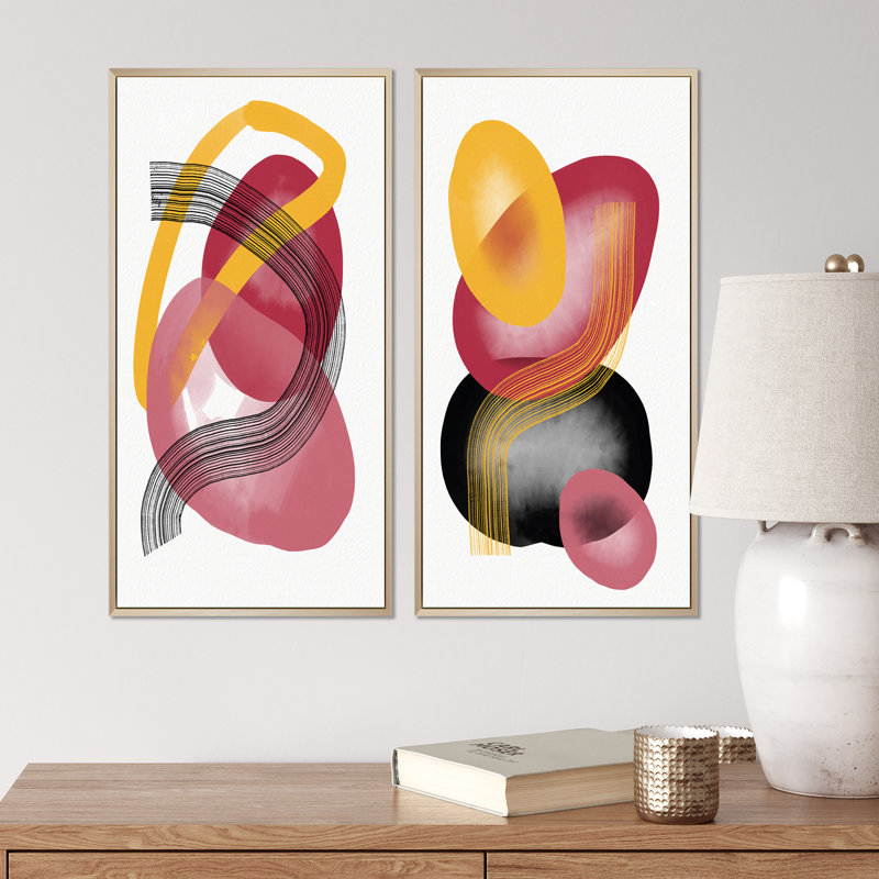 «Abstract Shapes in Retro Gradients X», ensemble de 2 impressions, H 20 po x l 24 po x P 1 po, Toile avec cadre brun