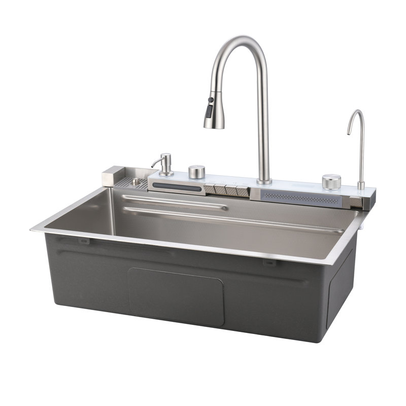 Évier à cuve rétractable à simple cuve à évier encastré en acier inoxydable 304, Gris foncé