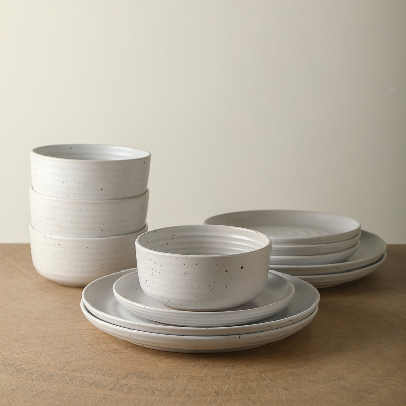 Earth & Clay Ion Dinnerware Set Stoneware, White, 12