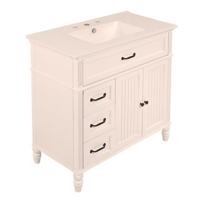 36" Bathroom Vanity with Sink, Bathroom Cabinet with Drawers, Solid Frame and MDF Board, One Package