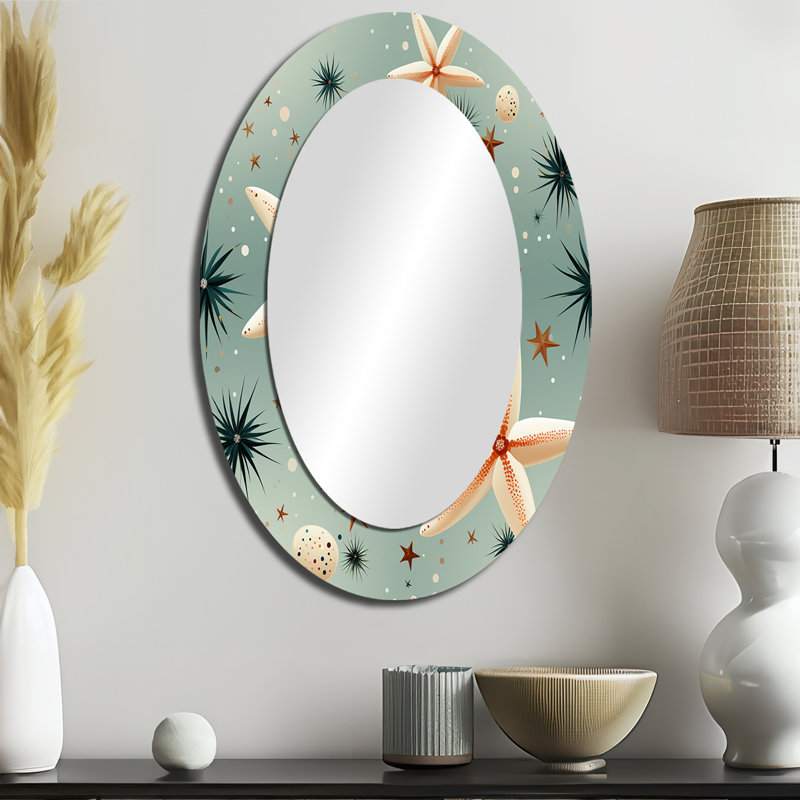 Décoration de bord de mer à motif d'étoiles de mer - miroir ovale beige, H 36 po x l 24 po