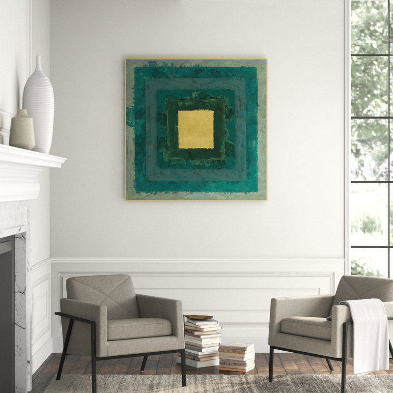 Teal Squares' Framed Print on Canvas