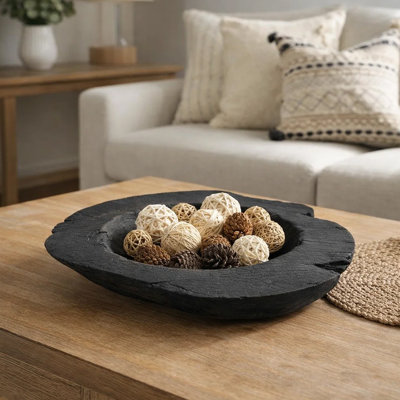 Bol décoratif en bois de teck noir 16 po Sina