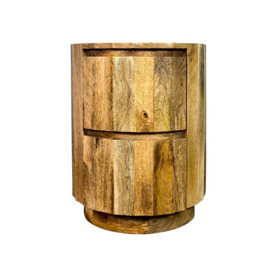 Elegant Brown 16" Round Accent Table with Scalloped Edges and Built-In Drawers