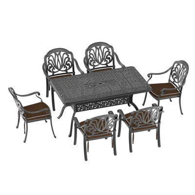 7-Piece Set Of Cast Aluminum Patio Furniture With Brown Cushions (same as:W1710S00492)