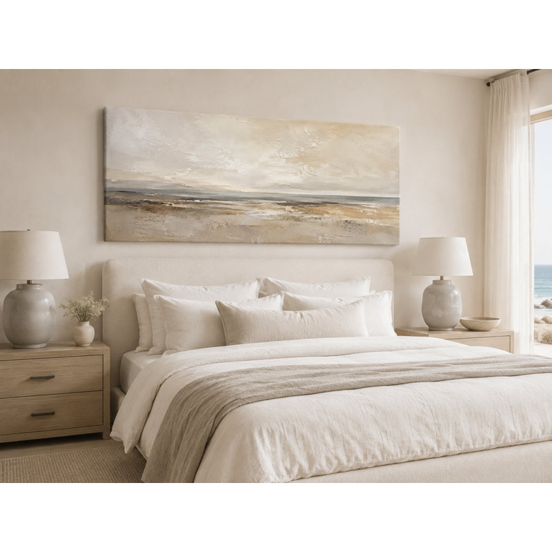 Paysage côtier neutre crème enveloppé Iraima, L 55 po x H 27,5 po x P 1,5 po