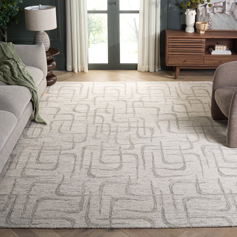 Jannely Ebony Hand Tufted Wool/Cotton Abstract Rug in Beige/Light Gray, Rectangle 8' x 10'