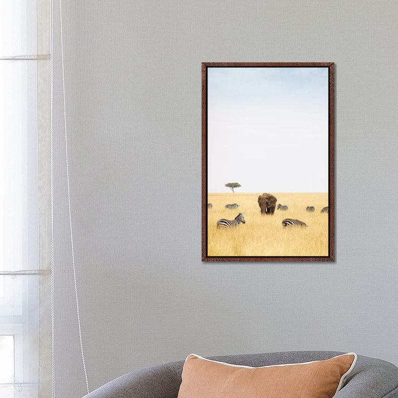 Zebra And Elephants In Kenya - Vertical by Susan Richey - Gallery-Wrapped Canvas Giclée on Canvas, 66.04 cm H x 45.72 cm W