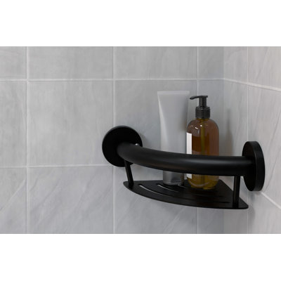 HealthCraft - PLUS Corner Shelf 9.5", Grab Bar for Bath and Shower Safety (500 lb. Capacity)