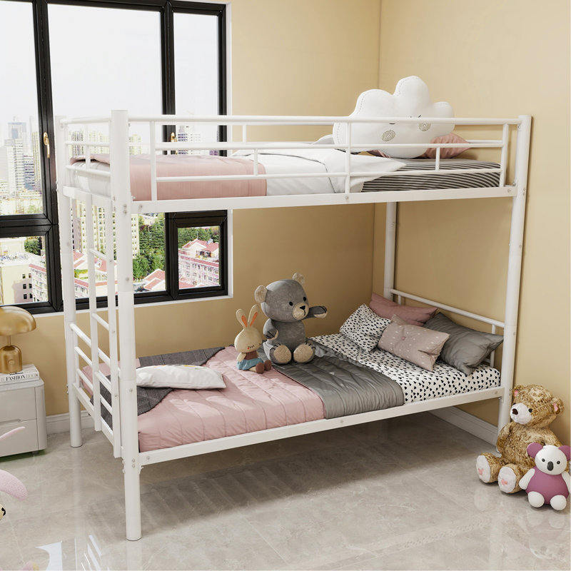 Twin Over Twin Metal Bunk Bed For Kids Boys Girls,Metal Structure Bedframe With Ladders & Guardrail,Convertible 2 Beds,No Spring Box Required