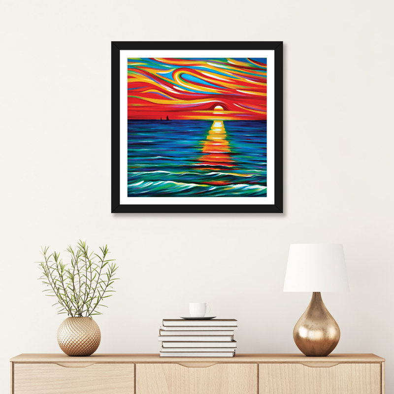 «The Gift Of Sunset» - reproduction, H 24 po x l 24 po x p 1 po, Papier beaux-arts encadré noir