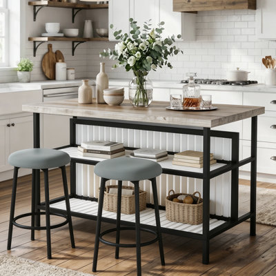 Grondin 47.24" Iron Kitchen Island Set