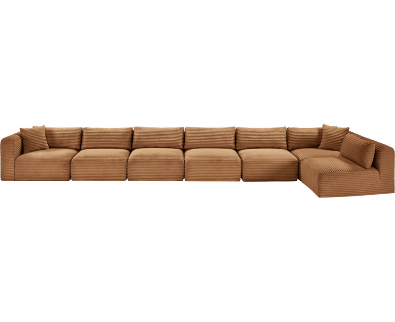 Canapé modulaire en L Carmean Performance, Velours côtelé texturé, 5 sans accoudoirs, 2 en coin