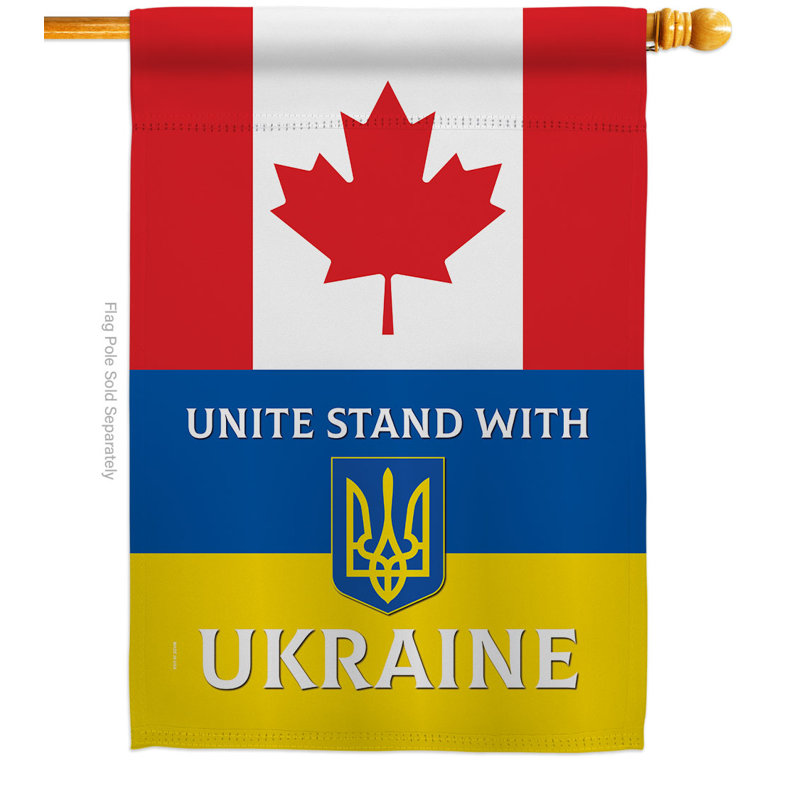 Drapeau du Canada avec support de maison de l'Ukraine 2 côtés 3,33 x 2,33 pi
