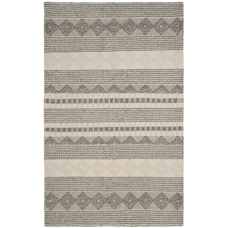 Jacques Hand Woven Wool/Cotton Striped Rug in Gray/Ivory, Rectangle 6' x 9'