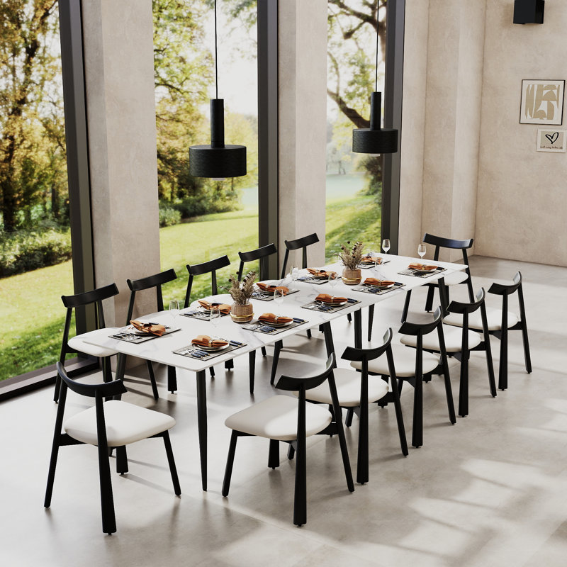 Hanes 4-Piece Modern Upholstered Rubber Wood Faux Leather Dining Chair, White