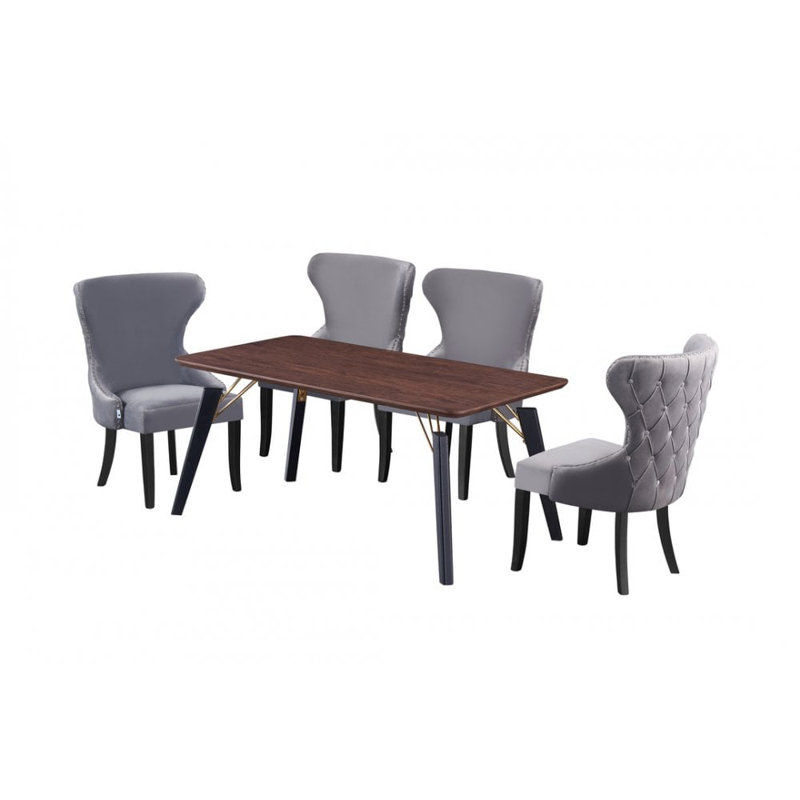 Bootle 4 Person Dining set - a Rectangular Wooden Dining Table with Metal Legs and a Set of 4 Quilted Velvet Dining Chairs for Dining Room - Modern Dining Table Set