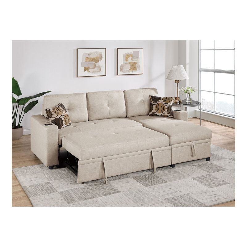 Canapé modulaire convertible en tissu Dorris, Tissu beige