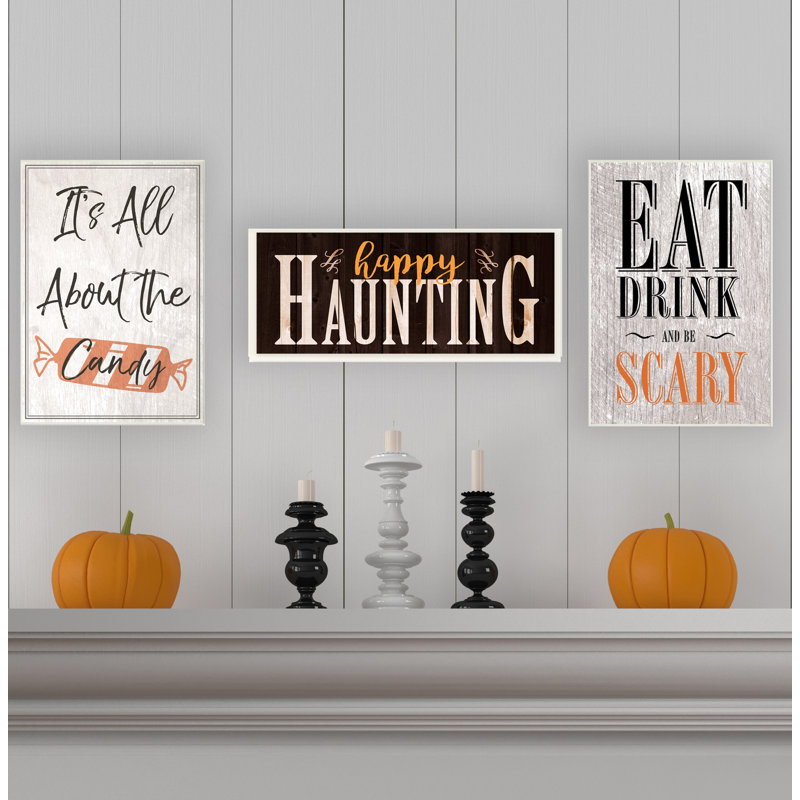 « happy haunting effrayant éclairé typography », art textuel sur bois