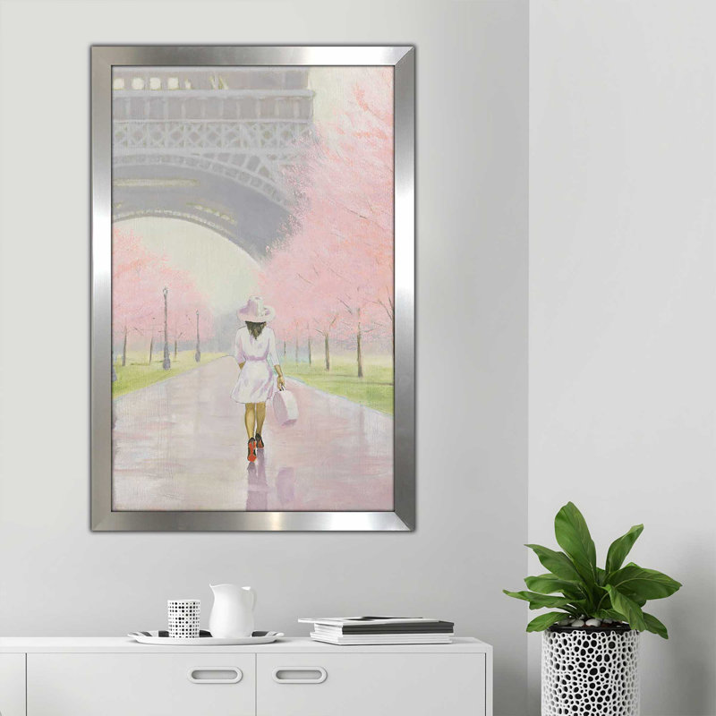 Printemps à Paris I - Peinture, Encadrement argenté, H 49,5 po x l 33,5 po x P 1 po
