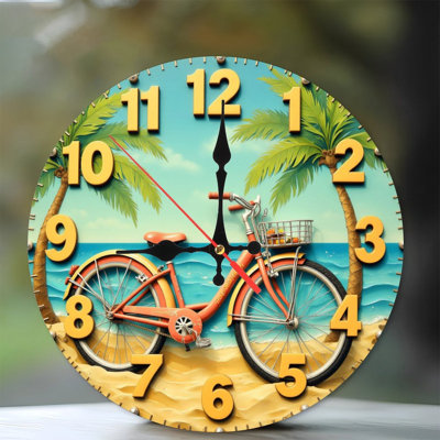 beach bike clock ocean scene summer design
