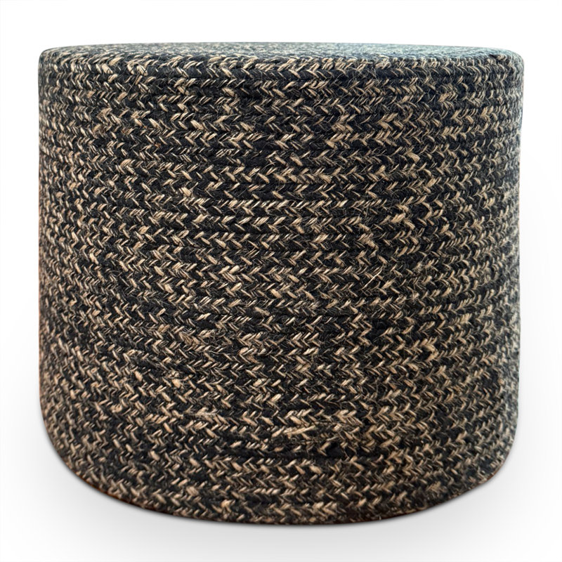 Braided 18" Wide Black and Natural Two-Tone Weave Pouf - Handwoven Jute Ottoman – Ideal for Indoor or Covered Outdoor Use - Stylish and Multi-functional as ottoman, footrest, & decor