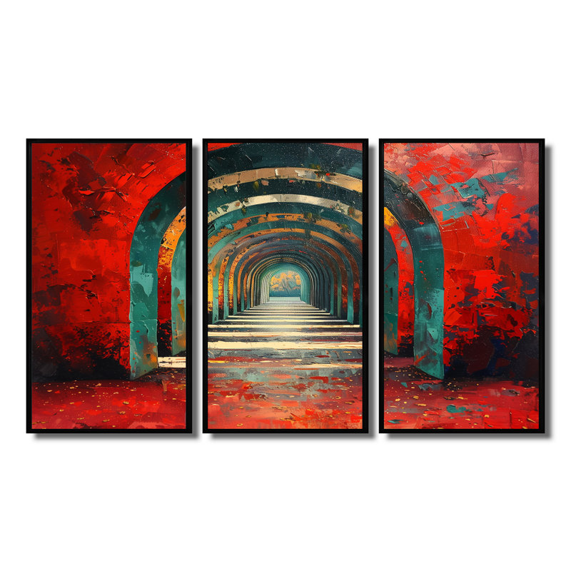 Ensemble de salon art mural rouge et rouge, H 40 po x l 20 po x P 1 po, Toile avec cadre flottant noir