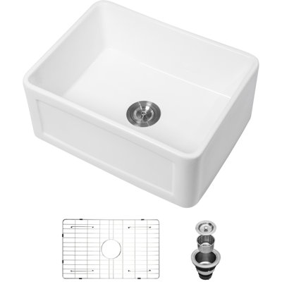 Évier en céramique blanc à tablier avant 24 po - bol simple, grand espace de travail pour la cuisine et la buanderie, option nécessitant peu d'entretien