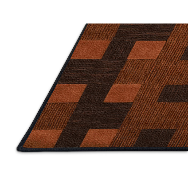 Machine Washable Checkered Black Area Rug, Rectangle 6' x 9'
