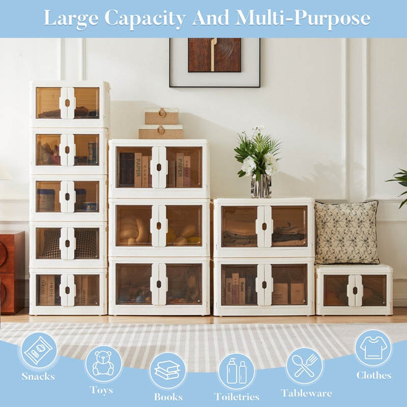 2-Piece Set Stackable Storage Bins, Collapsible Organizer Boxes Closet Containers With Lid, 35.4" H x 19.8" W x 11.8" D