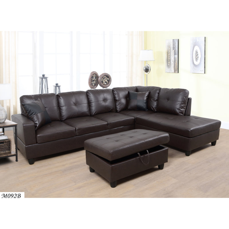 Canapé modulaire en similicuir brun, revêtement en microfibre, rangement, 103 po x 73,5 po, 32 po