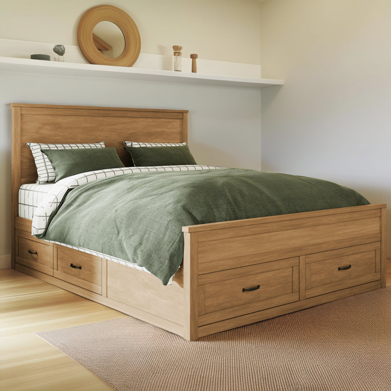 Grand lit avec rangement Seadrift - lit plateforme moderne en bois avec 6 tiroirs et une tête de lit haute, Brun