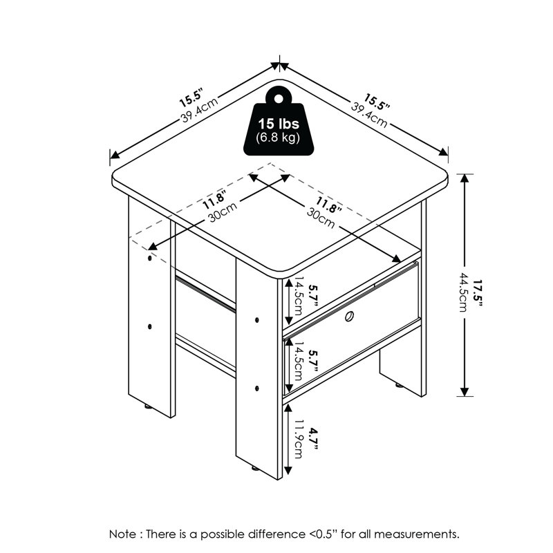 Table de bout, table d'appoint avec tiroir Bin Ebern Designs Andrey, Chêne gris