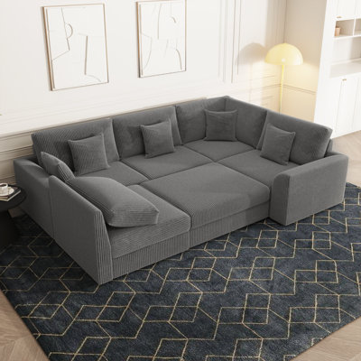 Kaneki 6 - Piece Slipcovered Corduroy Sectional Sofa Sleeper Couch