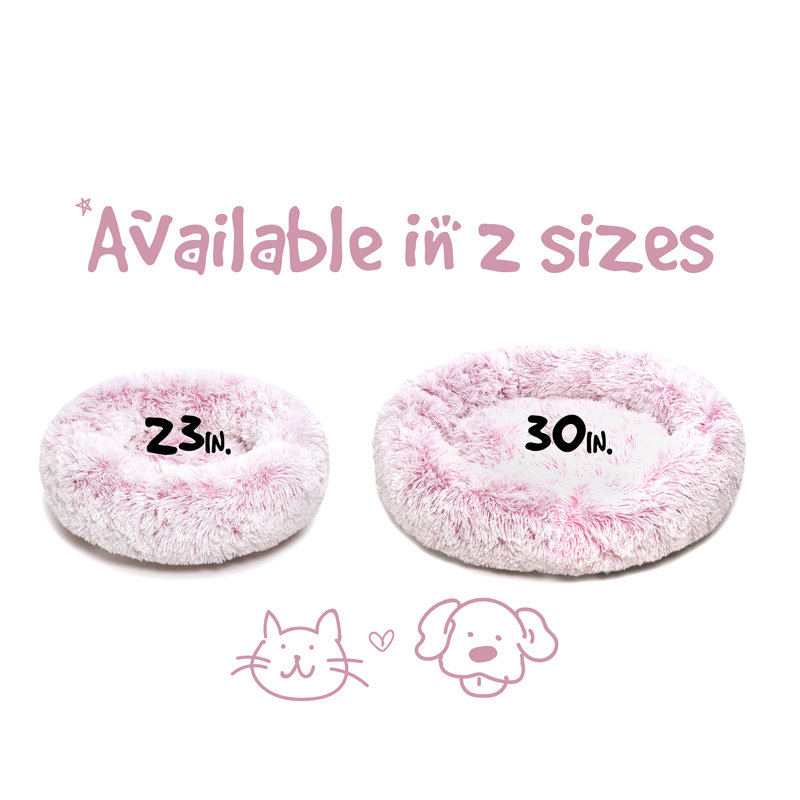 Cuddler intérieur rond en fausse fourrure Coco, Rose, Moyen (l 30 po x P 30 po x H 7 po)