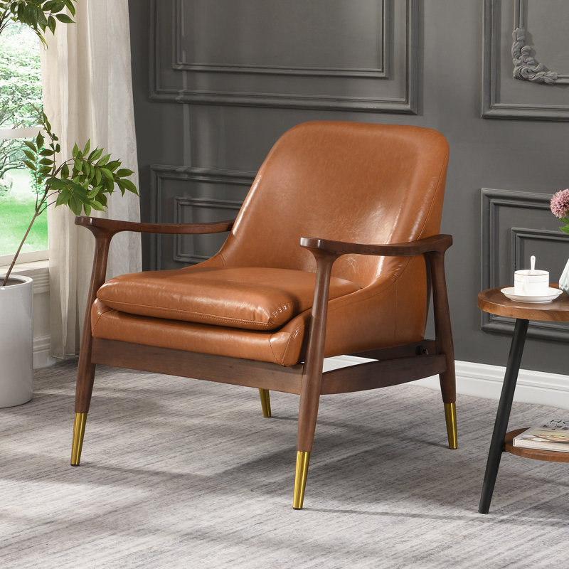 Chaise de salon Mid-Century, Similicuir orange