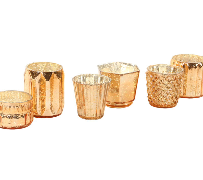 Ensemble de votive en verre 6 pièces, Doré rose