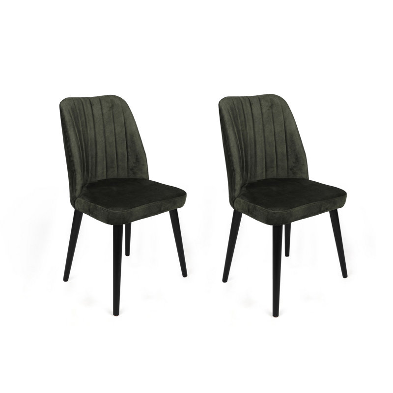 Ensemble de chaises en velours moderne (2 pièces) - noir et kaki | Cadre 100% métal avec pieds en bois de charme | Dimensions: 19,7 po x 35,4 po x 19,3 po | Hauteur de l'assise: 15,9 pouces | Capacité de 352 lb | Élégant et fonctionnel pour la maison ou le bureau