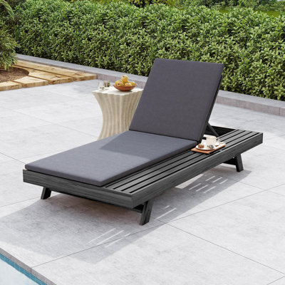 Ensemble de méridienne de salon, espace disponible d'un côté, bois d'acacia noir avec coussins de salon résistants à l'eau (gris foncé et épaisseur de 2 pouces) - version crème / feuille assortie disponible