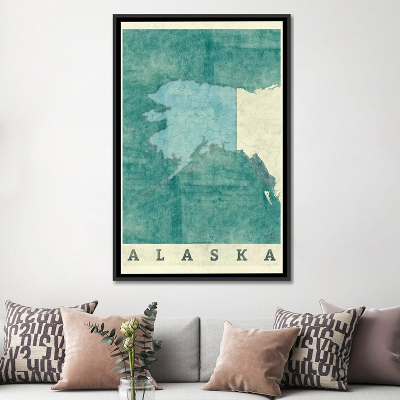 " Alaska Map " by Hubert Roguski, 26" H x 18" W x 1.5" D, Black Framed Canvas, No Mat