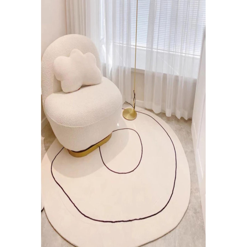 Himanshee Cream Striped Digital Print Cotton Polyester Non-Slip Area Rug, Rond 3 pi 11 po