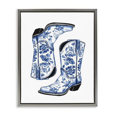 Elegant Floral Cowgirl Boots  Framed Floater Canvas Wall Art, design by Lettered and Lined