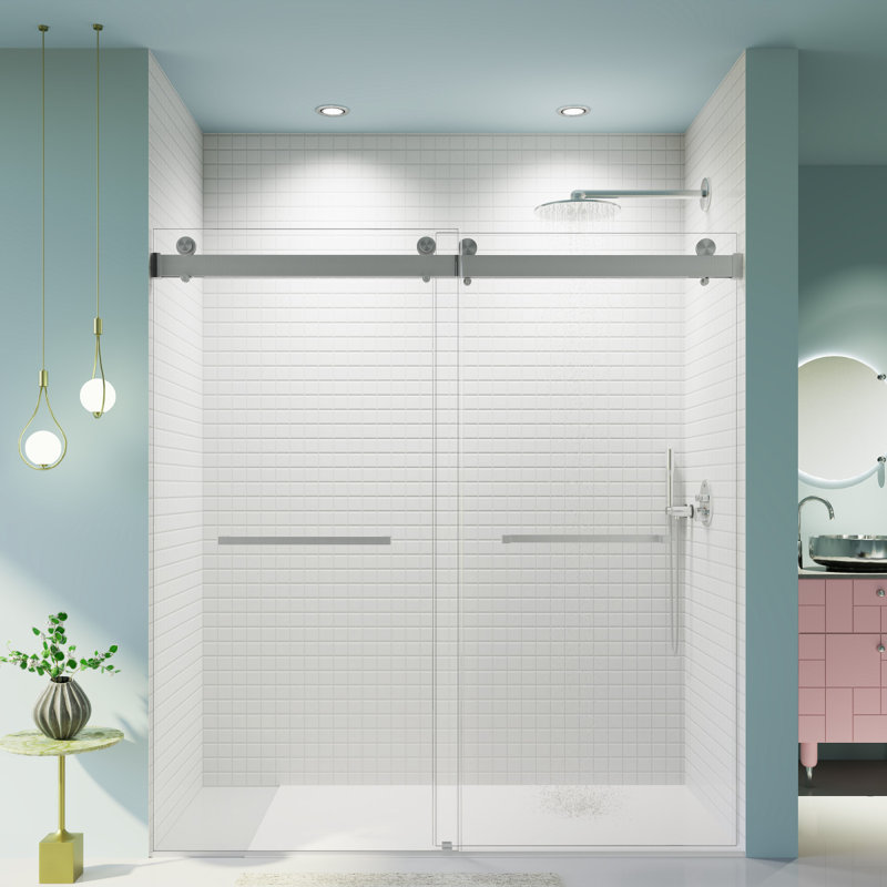 6872 Inches*76 Inches Frameless Double Sliding Softclose Shower Door, 3/8Inches (10Mm) Thick SGCC Tempered Glass Door,  Brushed Nickel