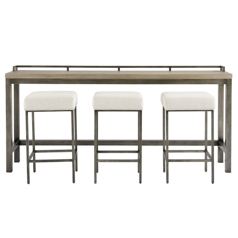 Mitchell 82'' Gray Wood and Metal Console Table with Stools