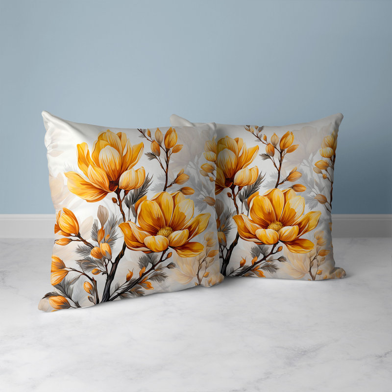 Vibrant Orange and Gray Floral Reversible Throw Pillow