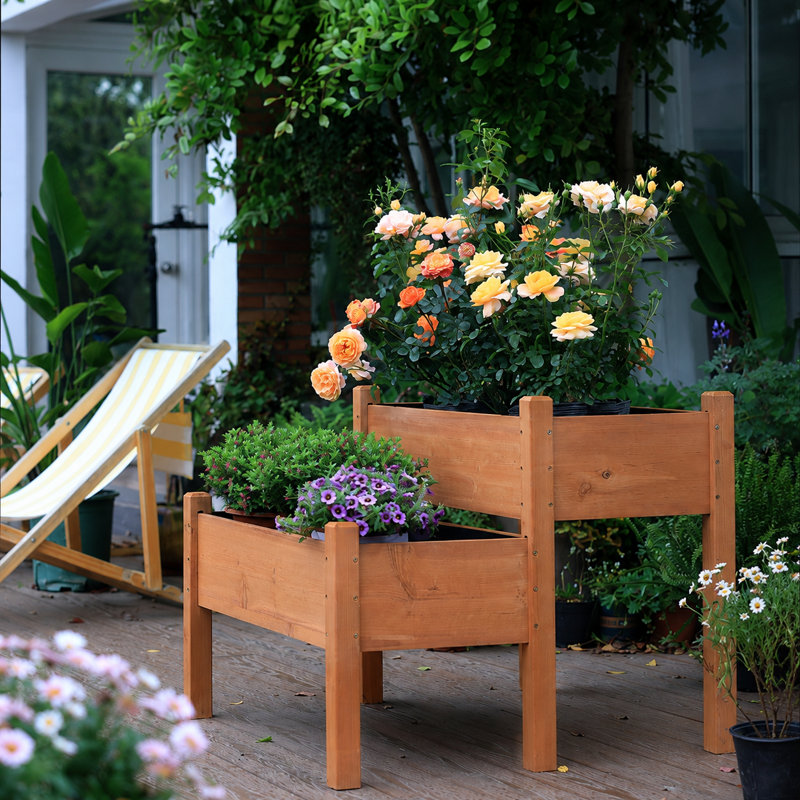 Lit de jardin surélevé en bois, Brun
